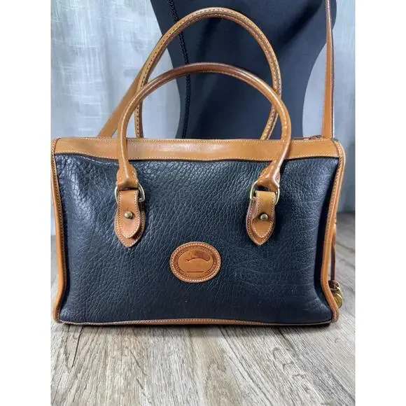 Dooney Bourke Vintage Leather Handbag Black/Tan, All Weather, Satchel/Top Handle - Picture 5 of 9